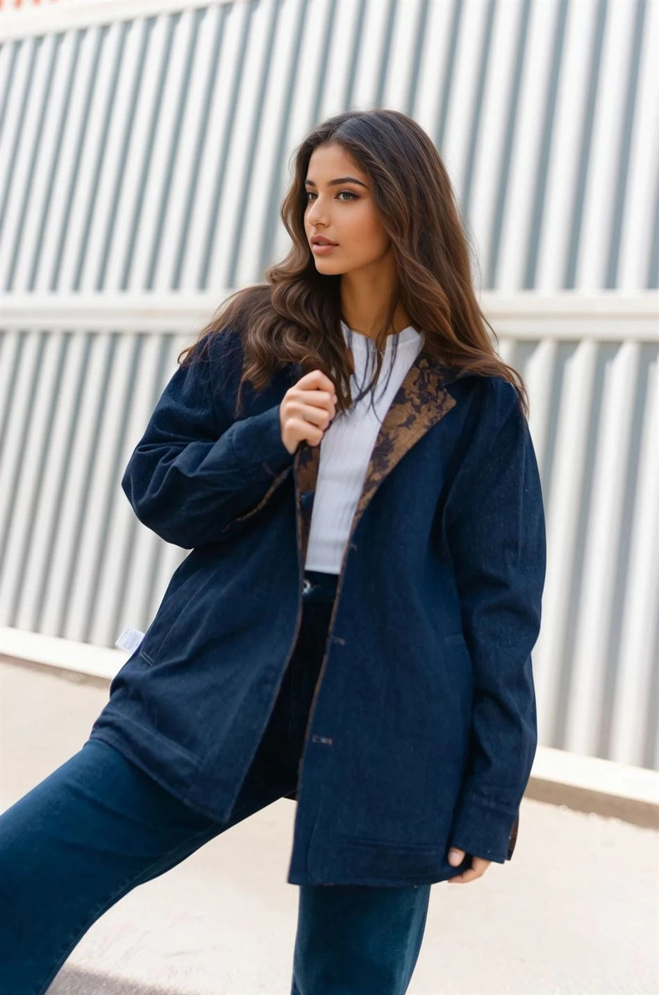 Reversible Denim Jacket with Jacquard Print