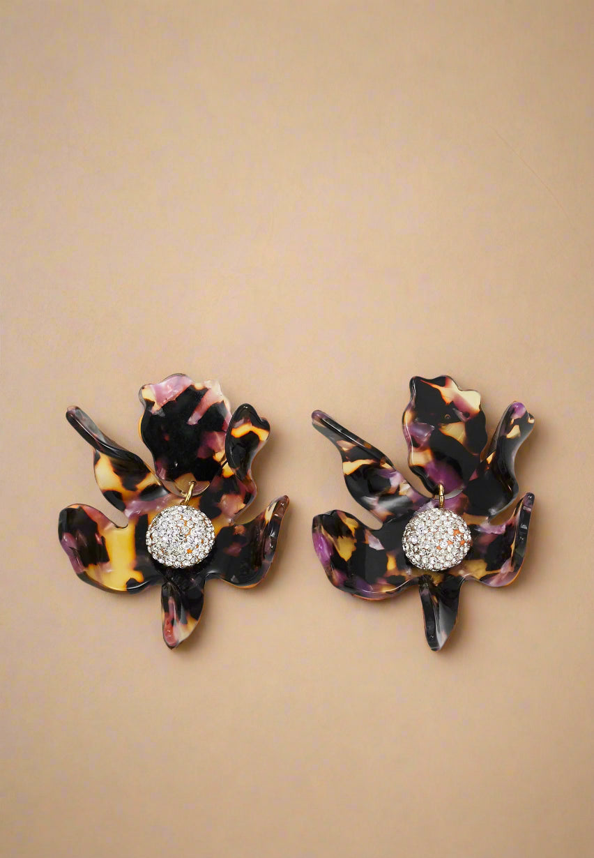 Crystal Lily Pierced Earrings-Rose Tortoise