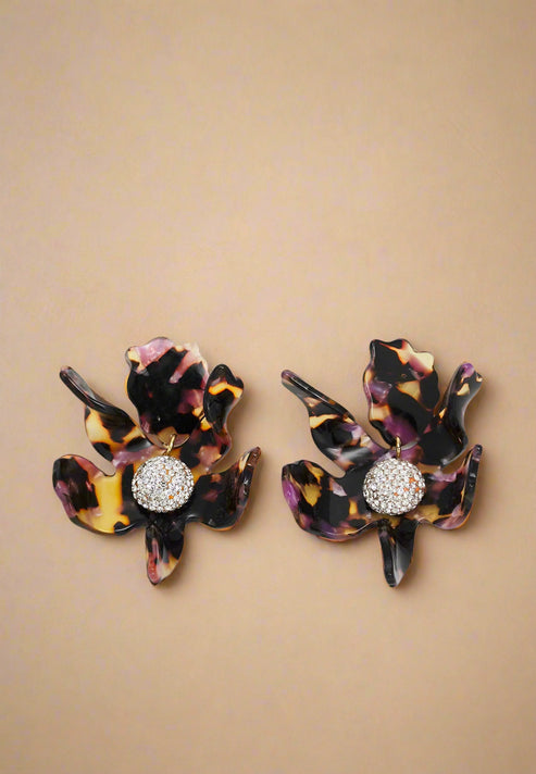 Crystal Lily Pierced Earrings-Rose Tortoise