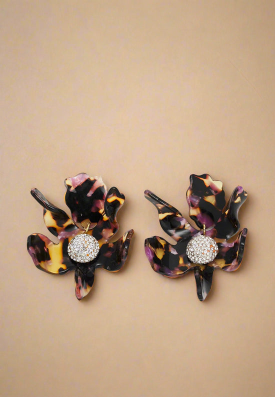 Crystal Lily Pierced Earrings-Rose Tortoise