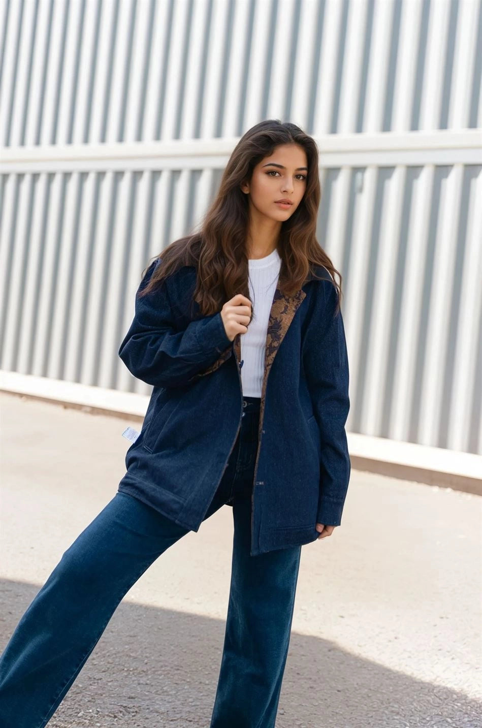 Reversible Denim Jacket with Jacquard Print