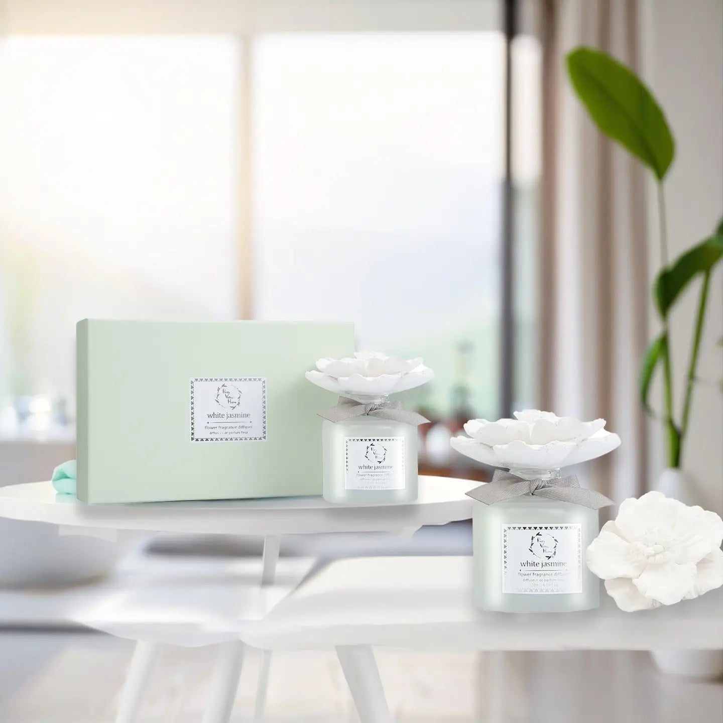 Marigold Ceramic Flower Diffuser Gift Set - White Jasmine