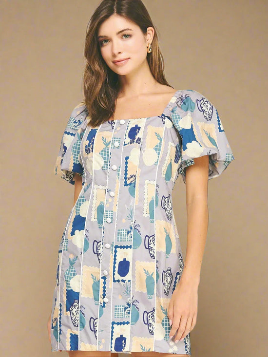 Grecian Striped Poplin Dress