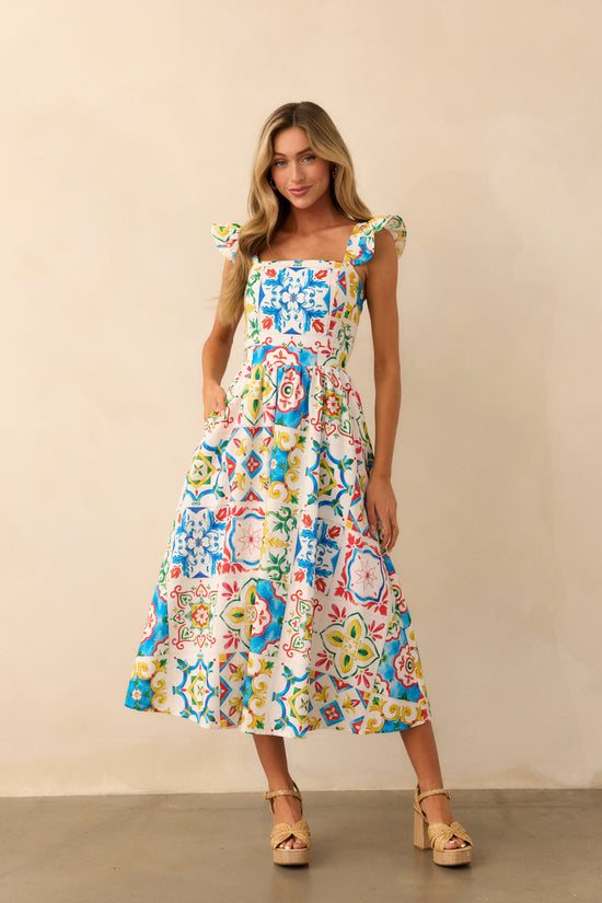 Sicilian Tile Ruffle Dress