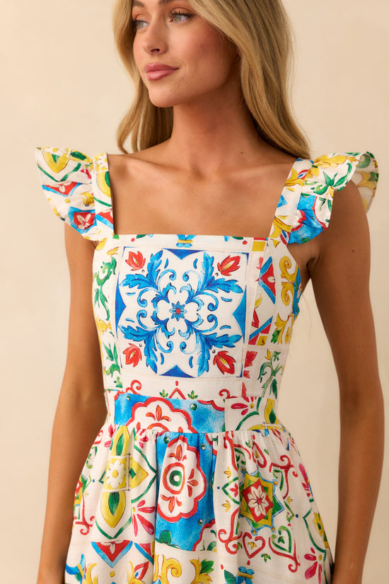 Sicilian Tile Ruffle Dress