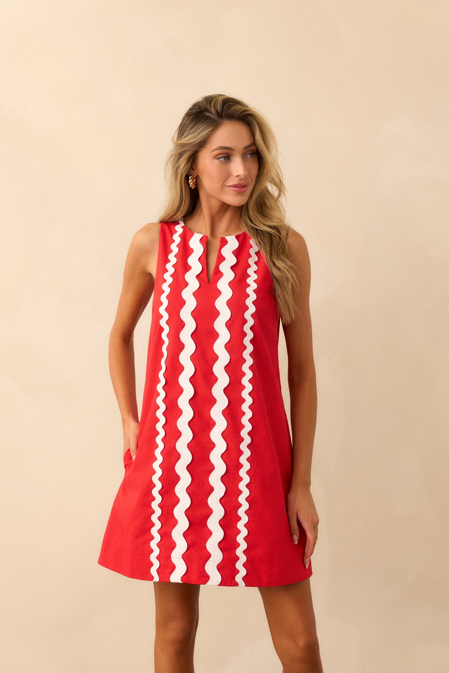 Red Ric Rac Shift Dress