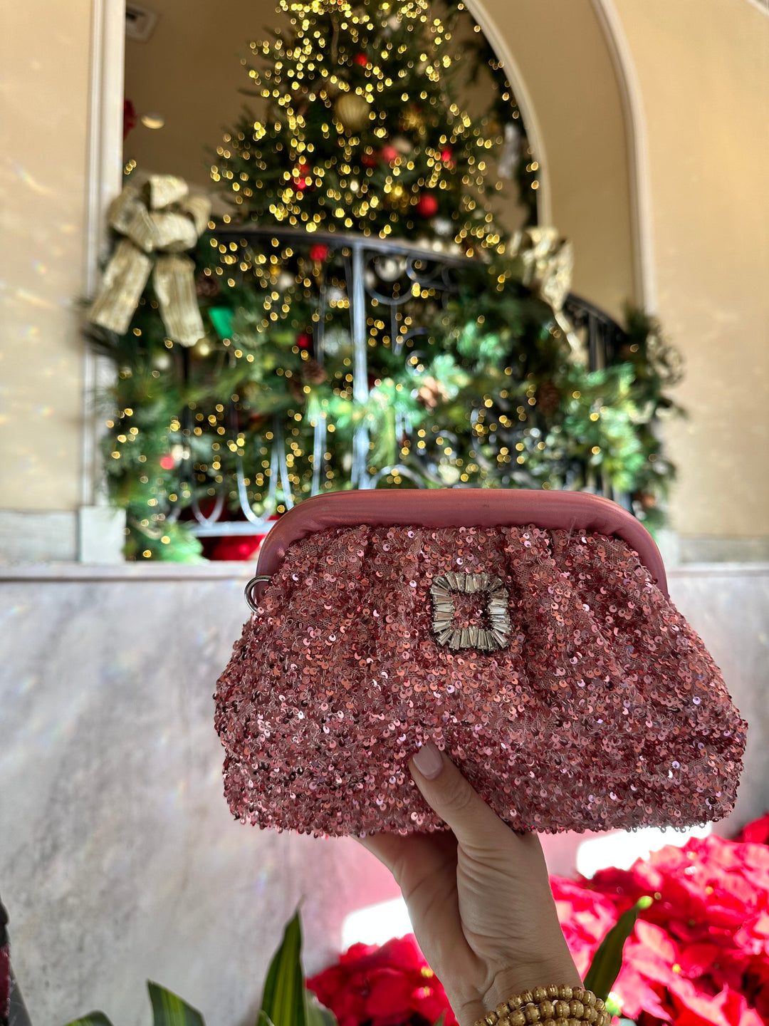 Pink Sequin Clutch Bag