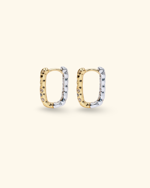 Gold & Silver Pavé Reversible Huggie Earrings