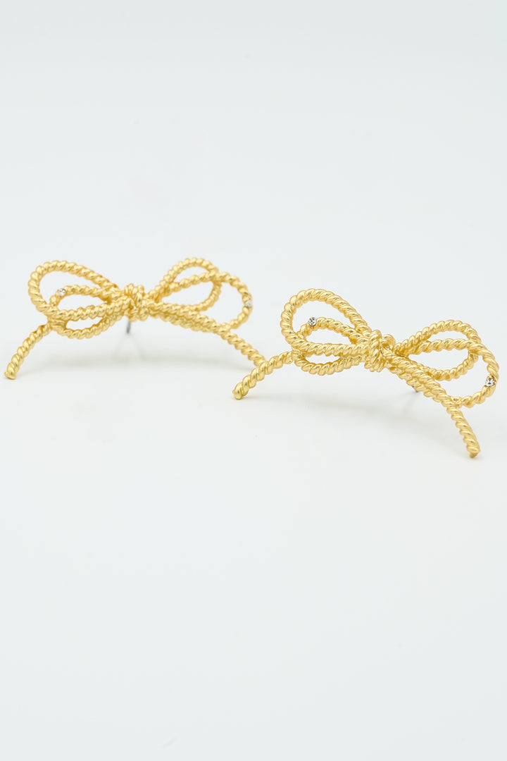 Sparkle Gold Bow Love Knot Stud Earrings