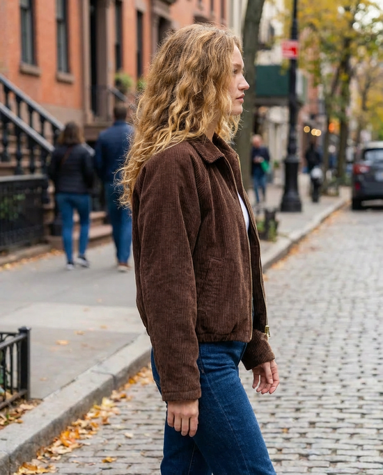 Brown Corduroy Zip Up Jacket