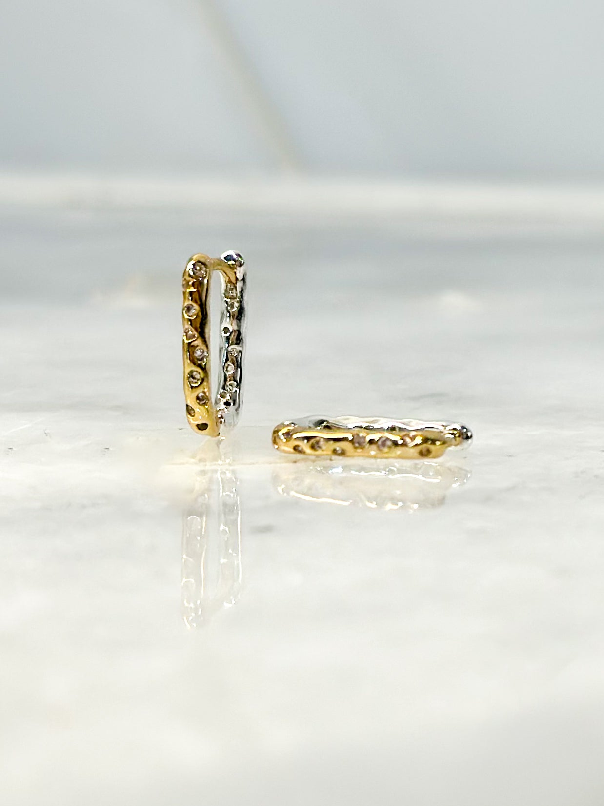 Gold & Silver Pavé Reversible Huggie Earrings