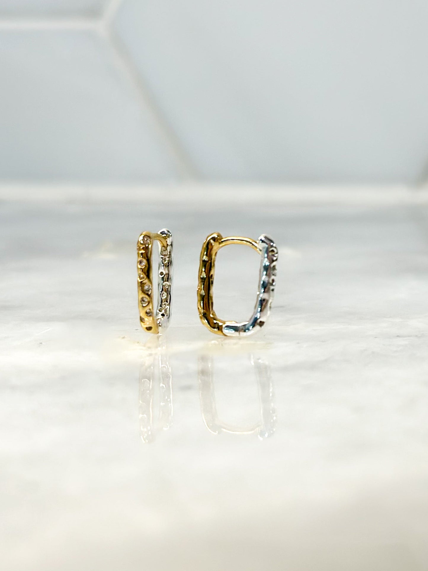 Gold & Silver Pavé Reversible Huggie Earrings