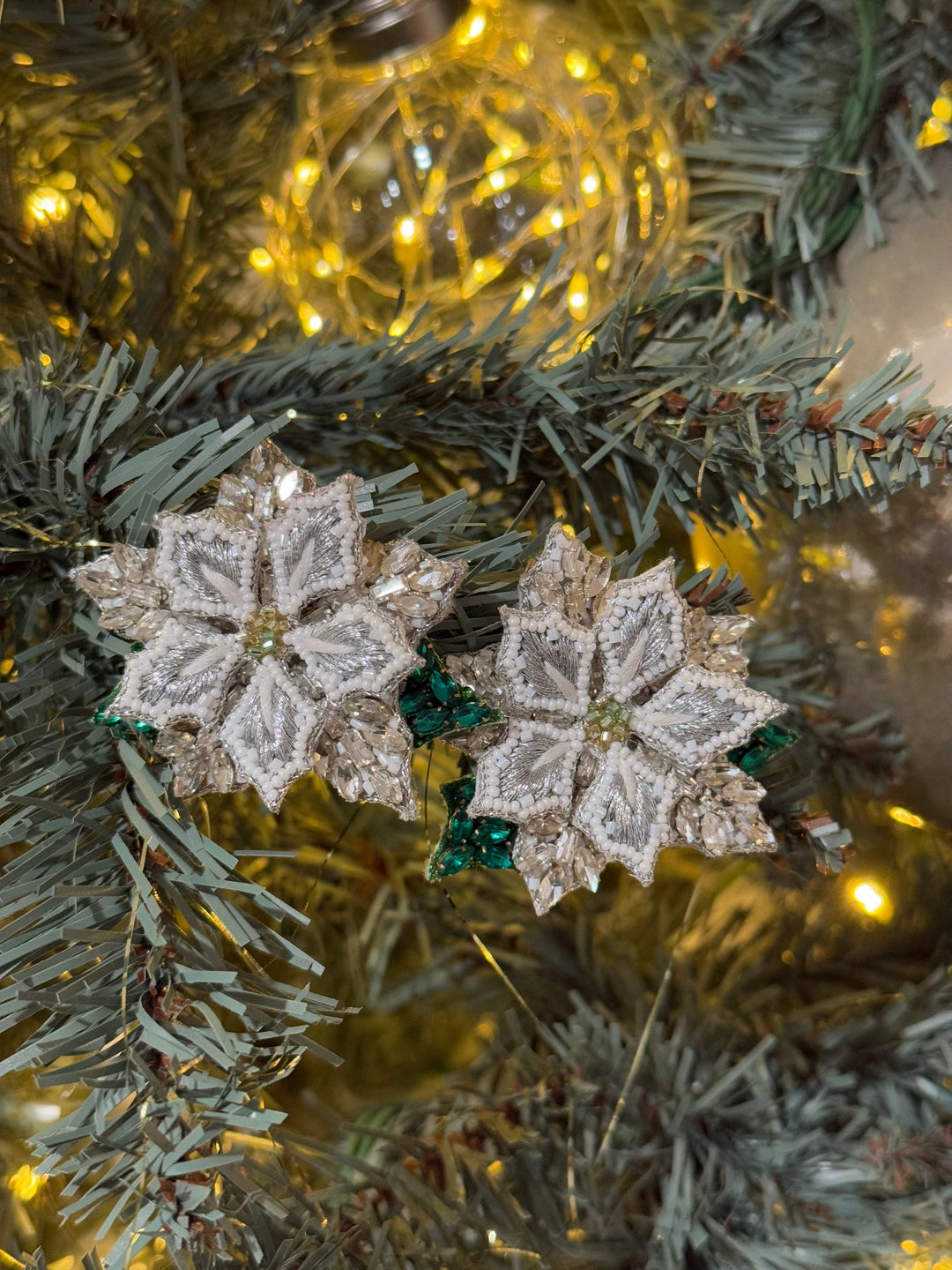 White Poinsettia Earrings