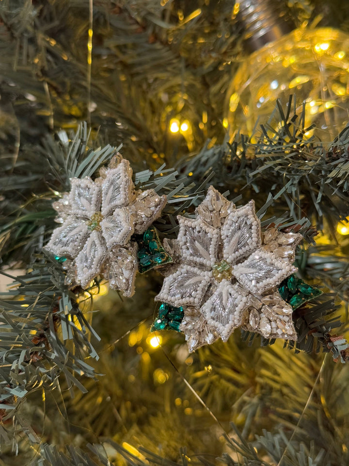 White Poinsettia Earrings