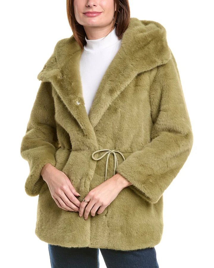 Hooded Olive Faux Fur Jacket