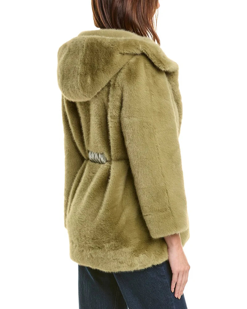 Hooded Olive Faux Fur Jacket