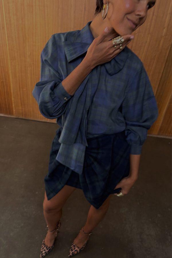 Blue Tartan Shirt with Bow