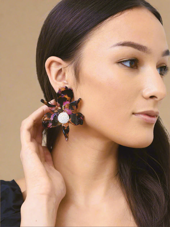 Crystal Lily Pierced Earrings-Rose Tortoise
