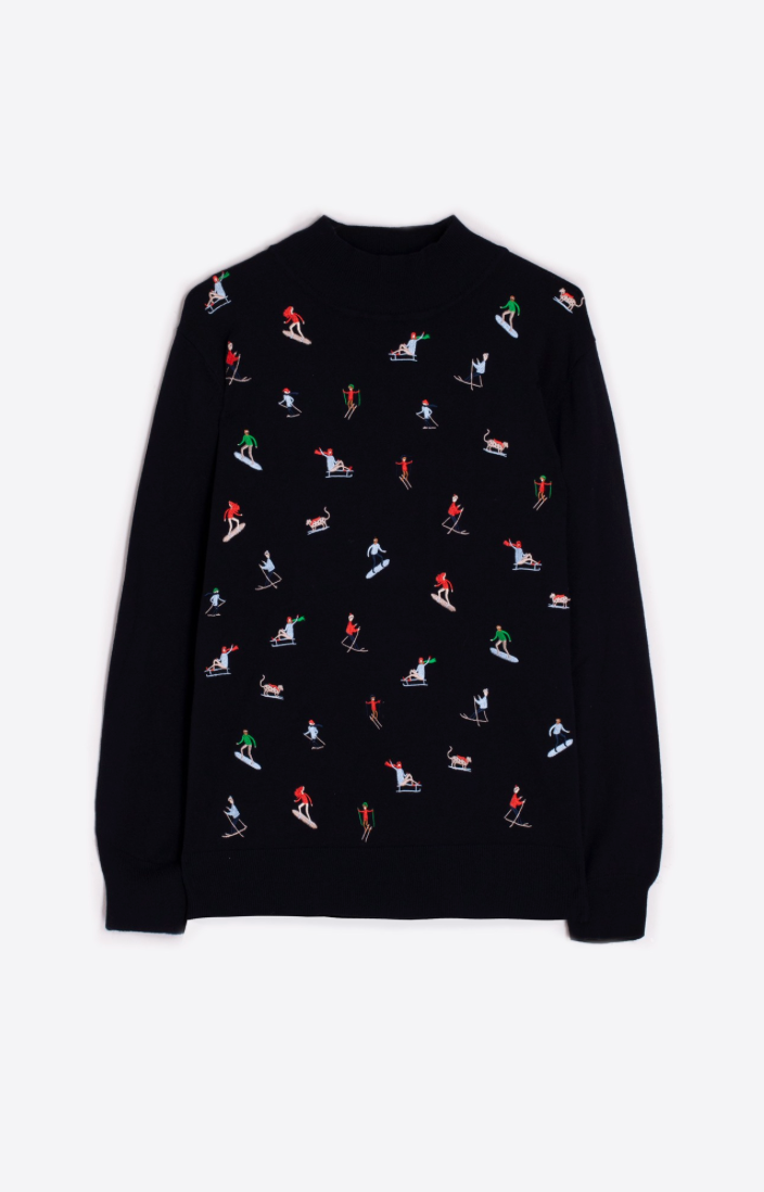 Skier Embroidered Sweater