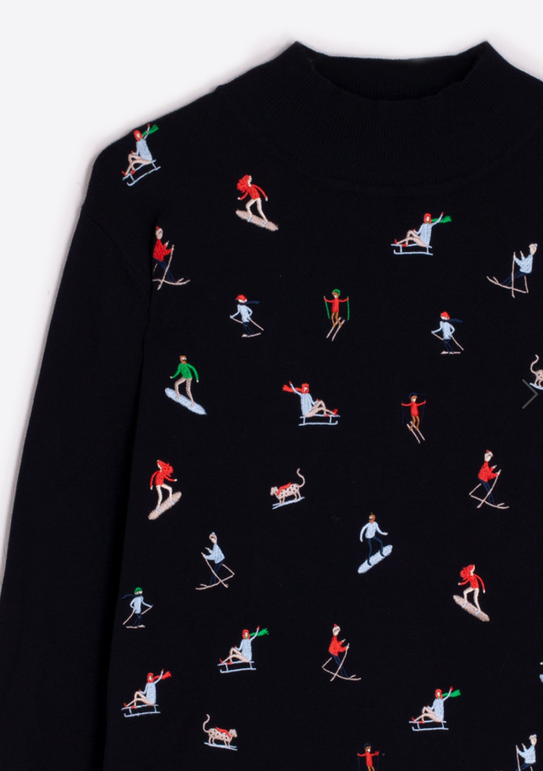 Skier Embroidered Sweater