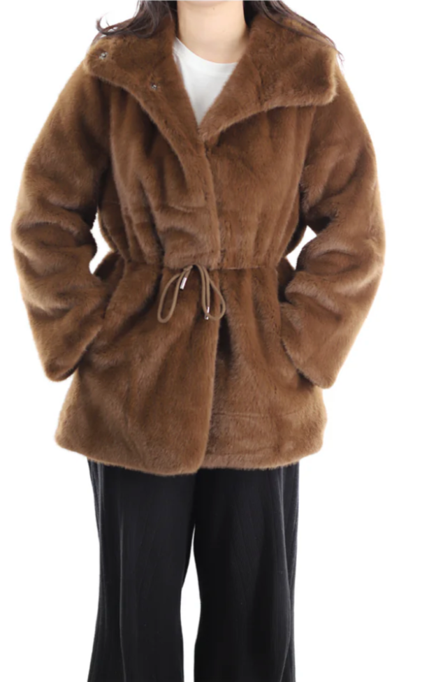 Hooded Brown Faux Fur Jacket