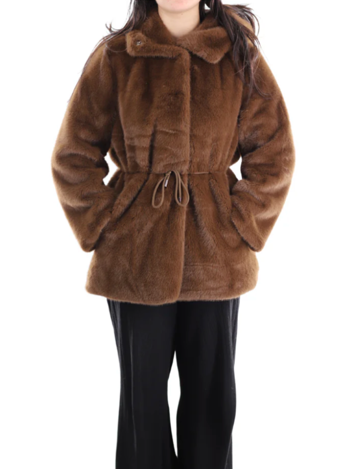 Hooded Brown Faux Fur Jacket