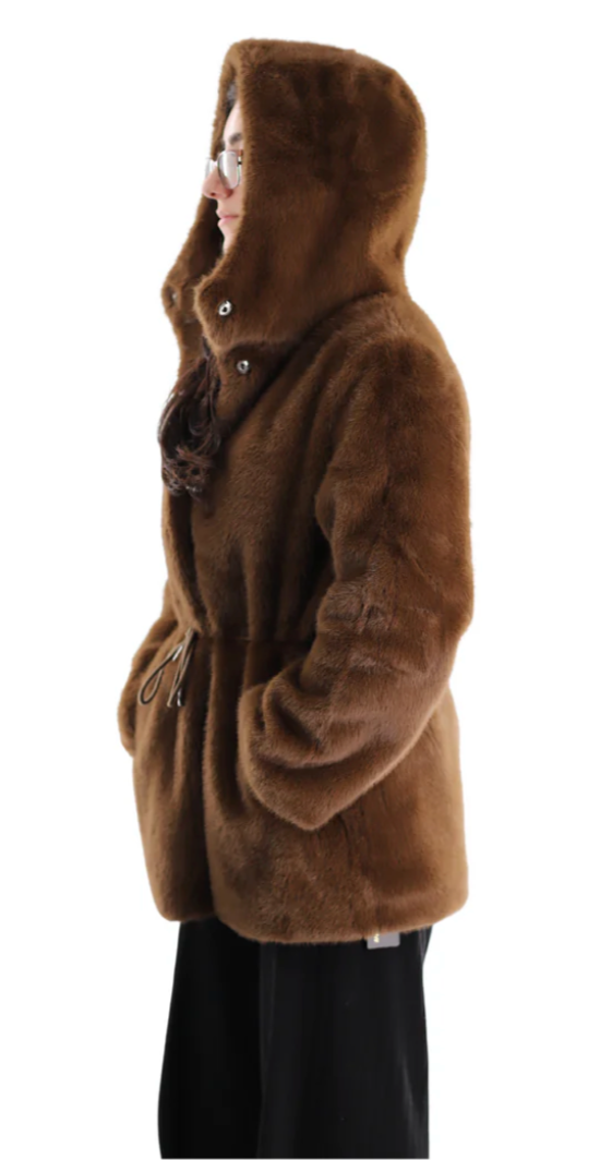 Hooded Brown Faux Fur Jacket