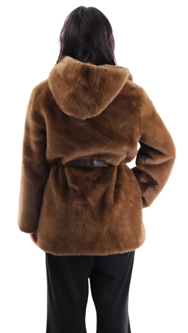 Hooded Brown Faux Fur Jacket