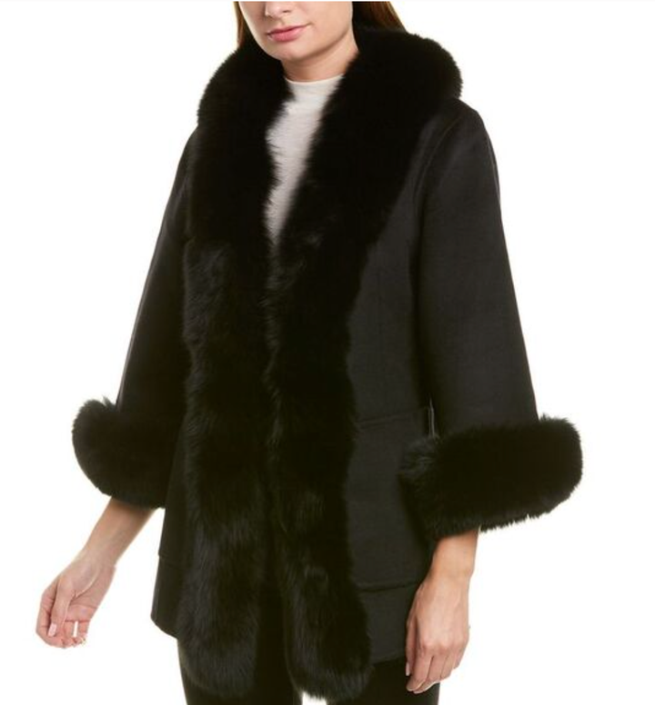 Black Wool Faux Fur Coat