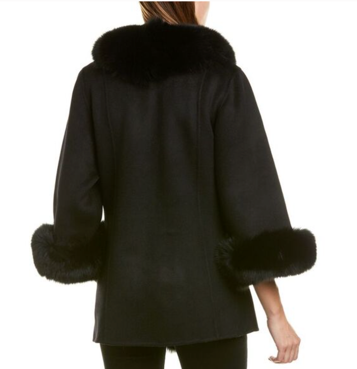 Black Wool Faux Fur Coat