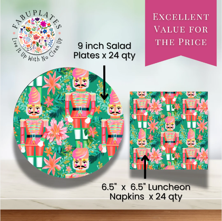 Nifty Nutcracker 48 Pc Paper Plate & Napkin  Tote Gift Set