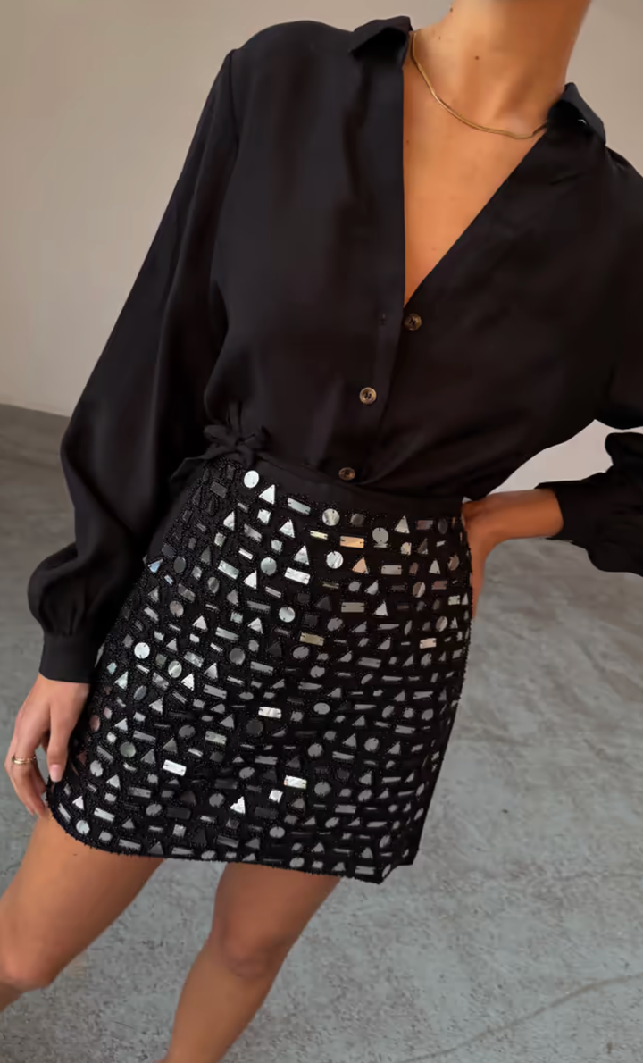 Black Beaded Mirror Skirt