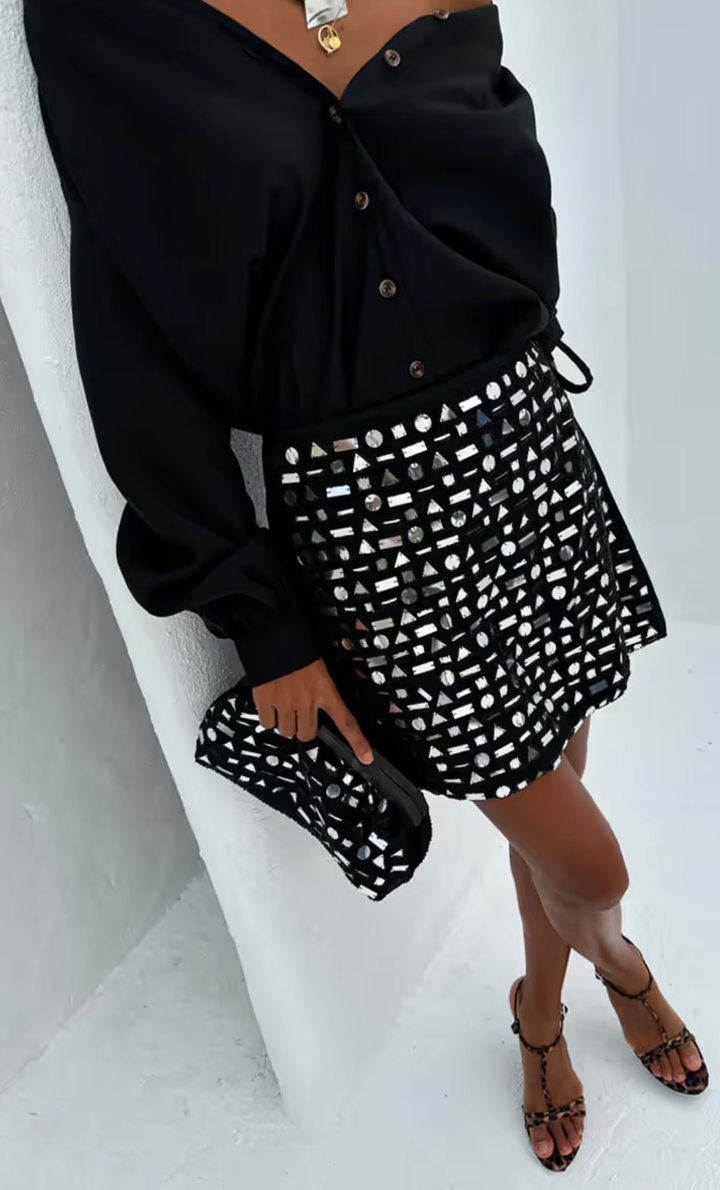 Black Beaded Mirror Skirt