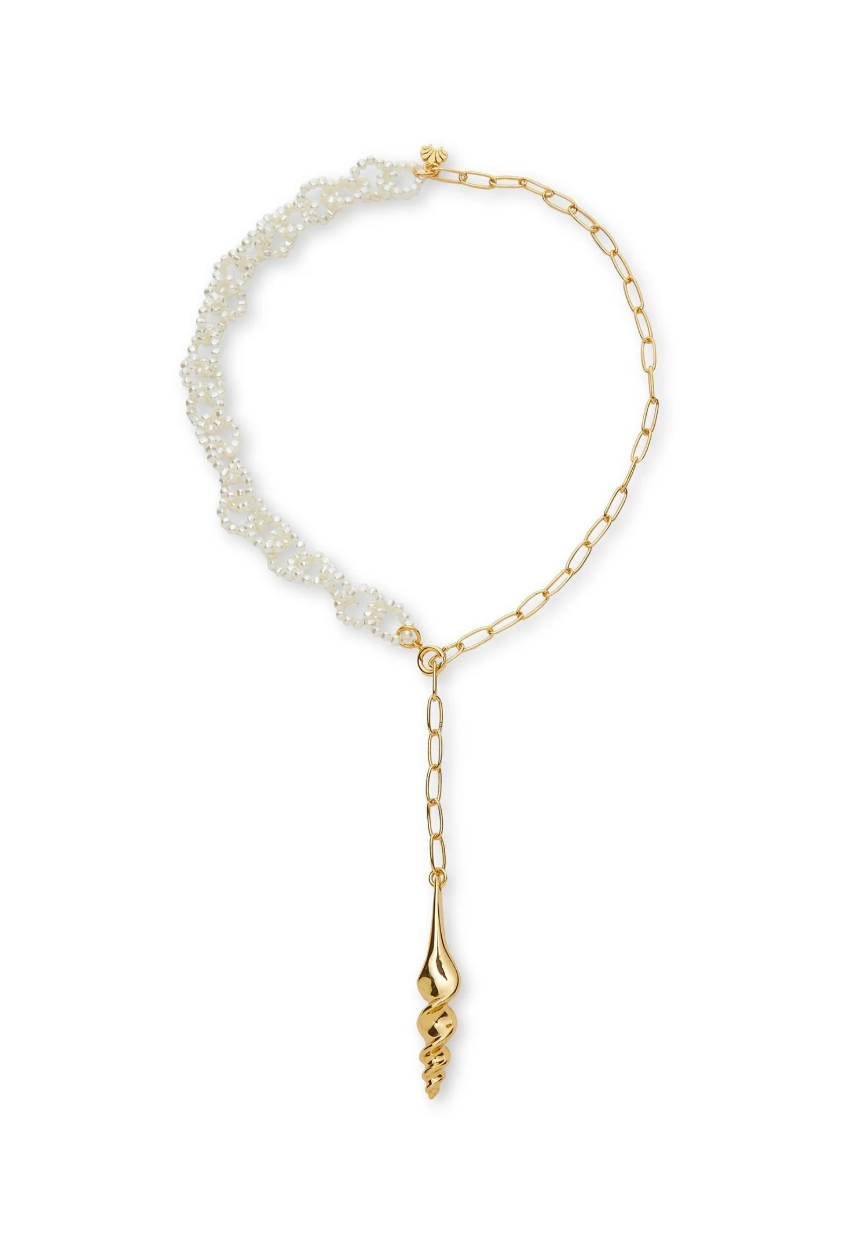 Gold Turritella Lariat Necklace