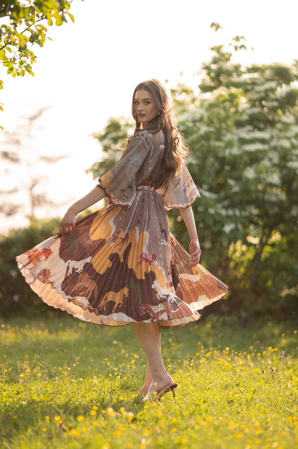 Vali Pleated Wrap Midi Dress