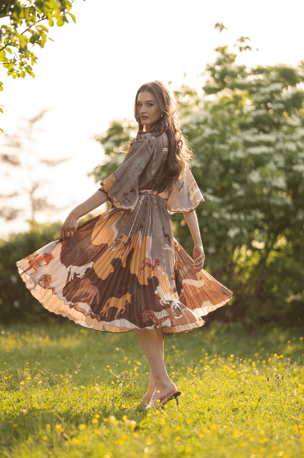 Vali Pleated Wrap Midi Dress