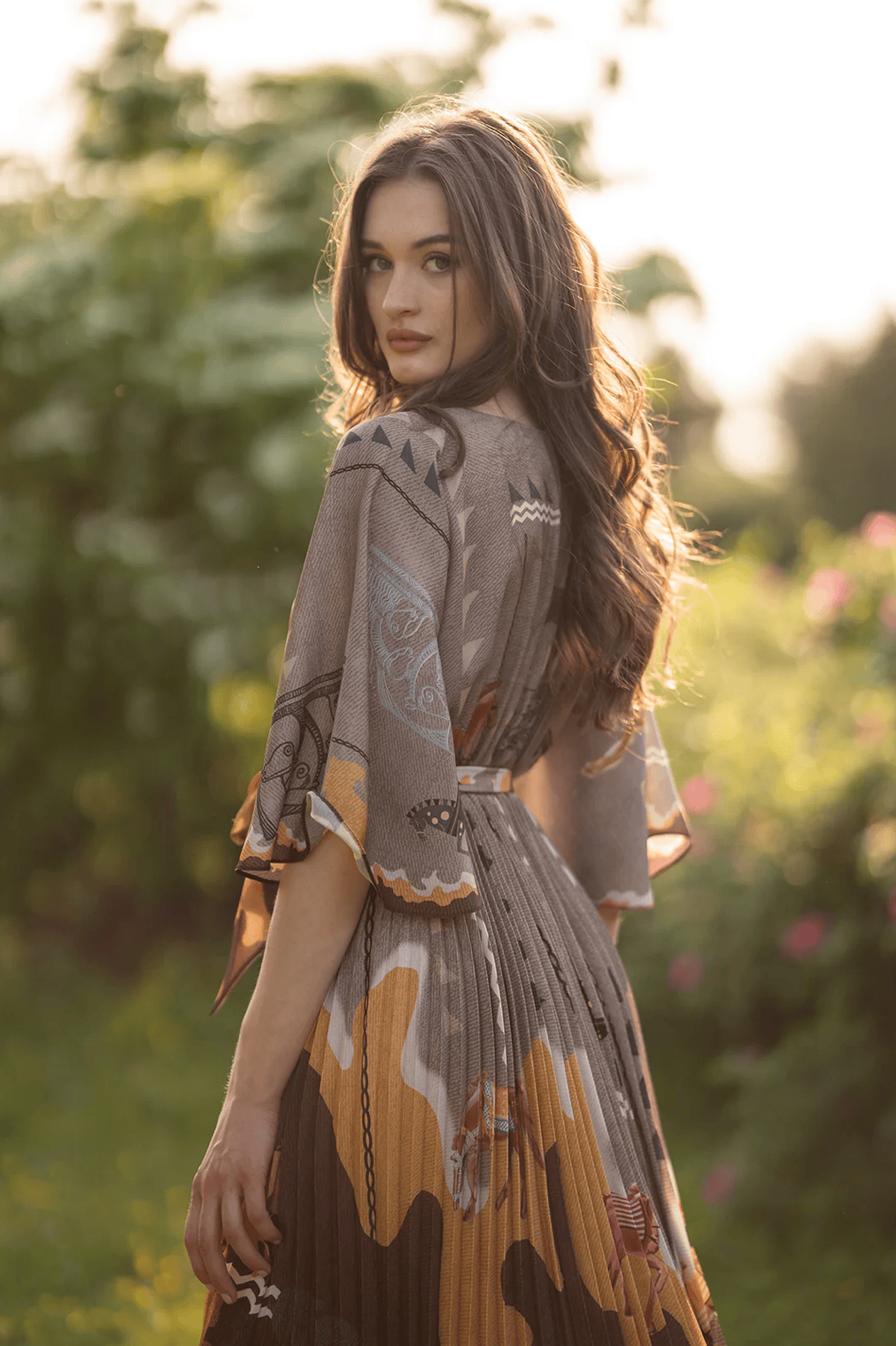 Vali Pleated Wrap Midi Dress