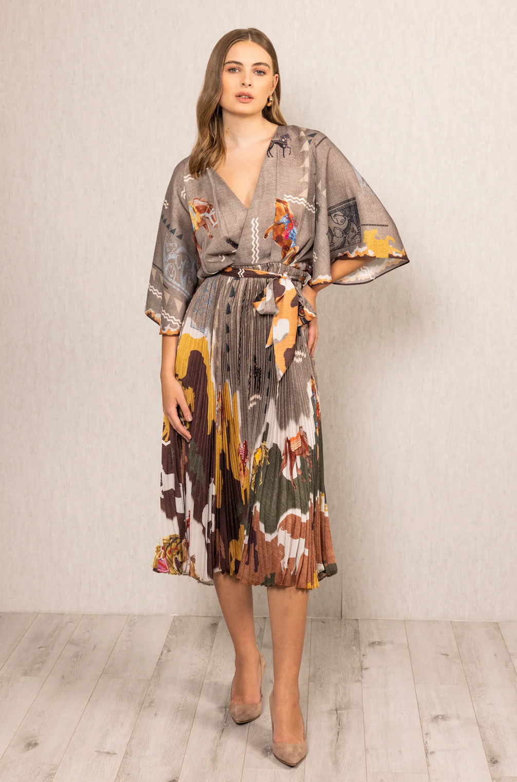 Vali Pleated Wrap Midi Dress