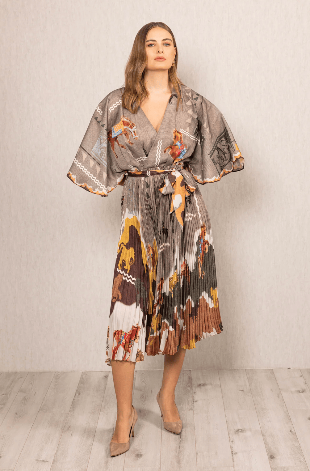 Vali Pleated Wrap Midi Dress