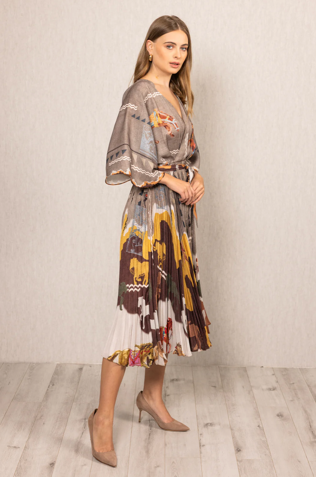 Vali Pleated Wrap Midi Dress