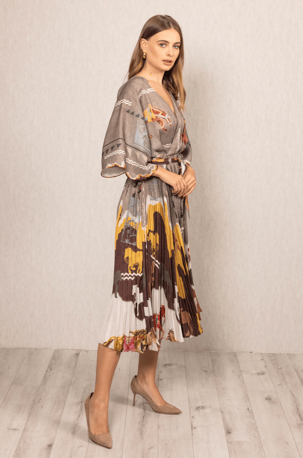 Vali Pleated Wrap Midi Dress