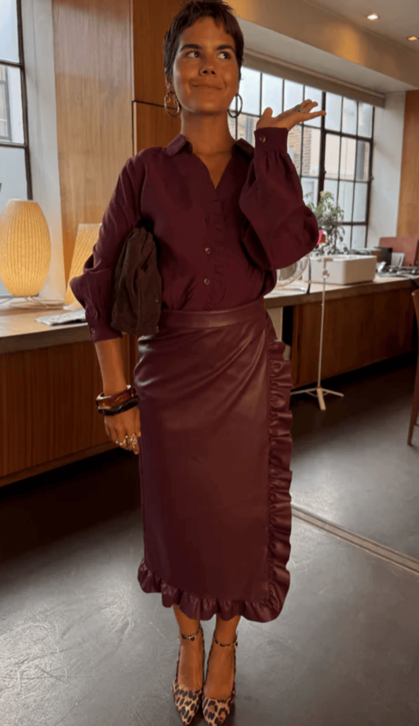 Wine Ruffle Jaspre Skirt