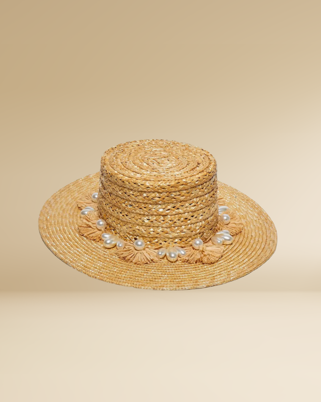 Natural Pearl Poms Straw Hat