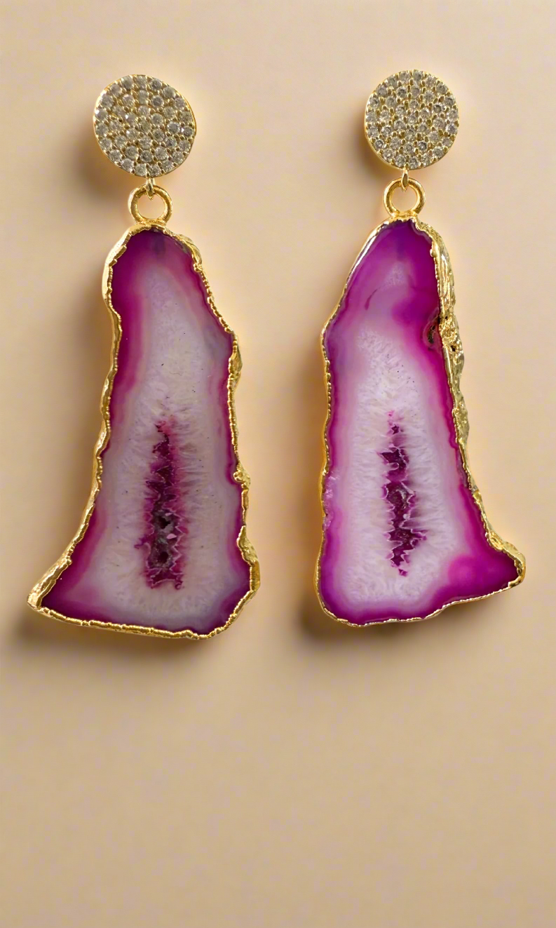 Gold CZ Agate Earrings