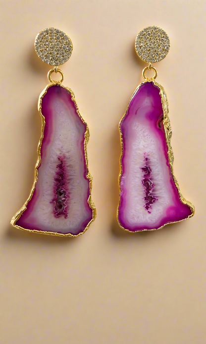 Gold CZ Agate Earrings