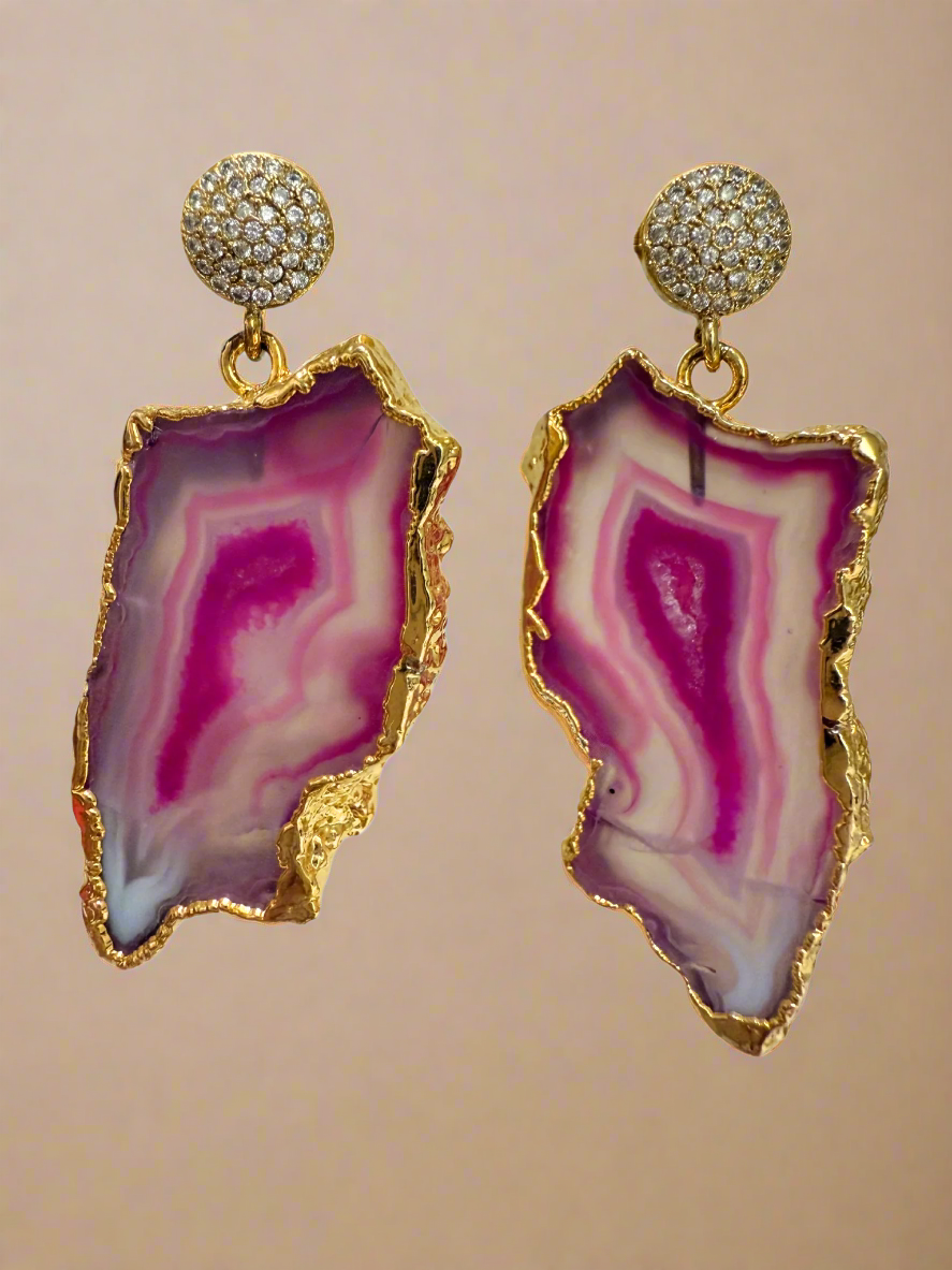 Gold CZ Agate Earrings