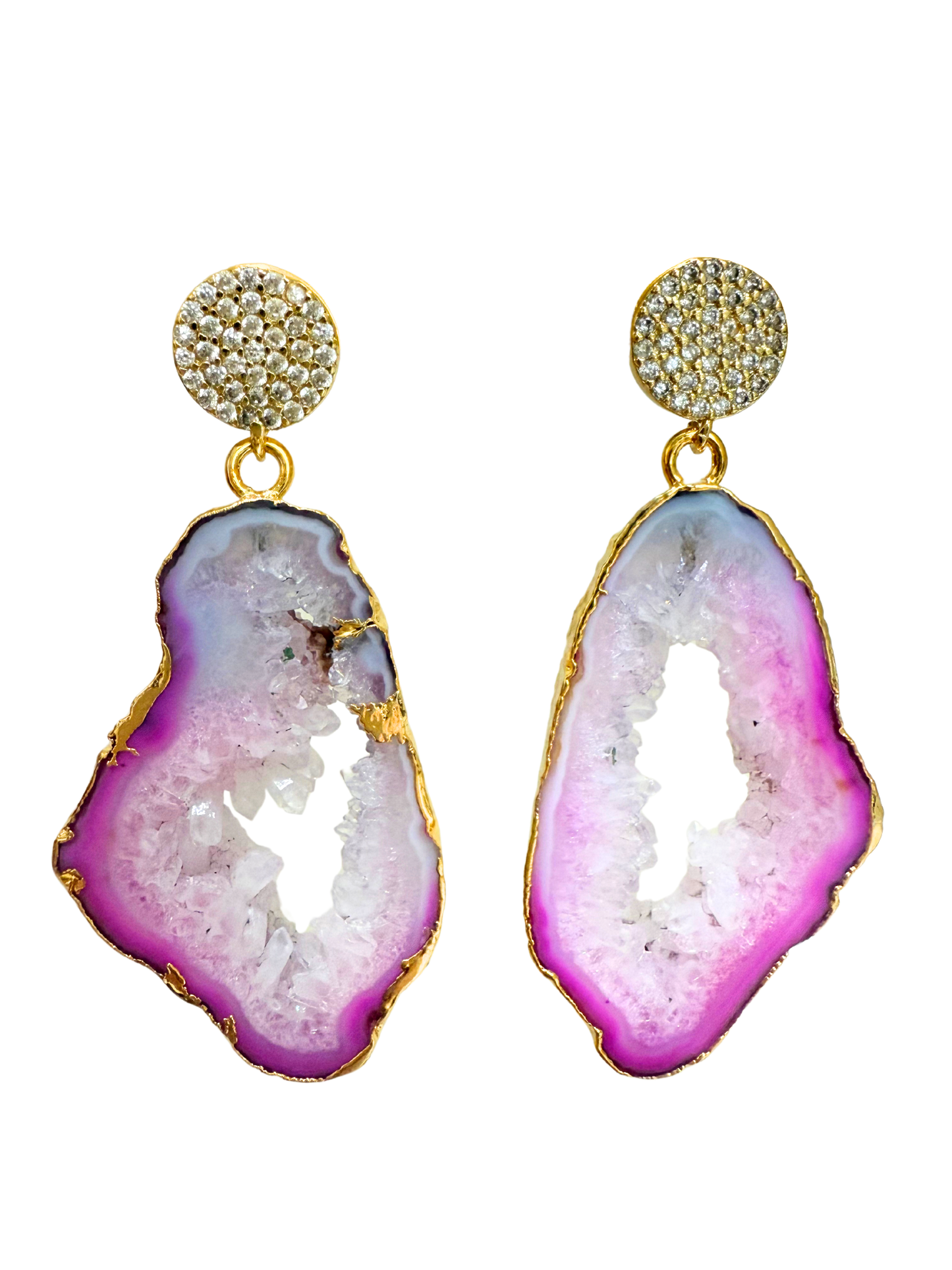 Gold CZ Agate Earrings