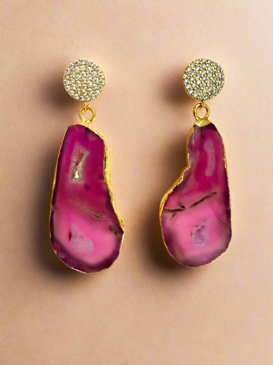 Gold CZ Agate Earrings