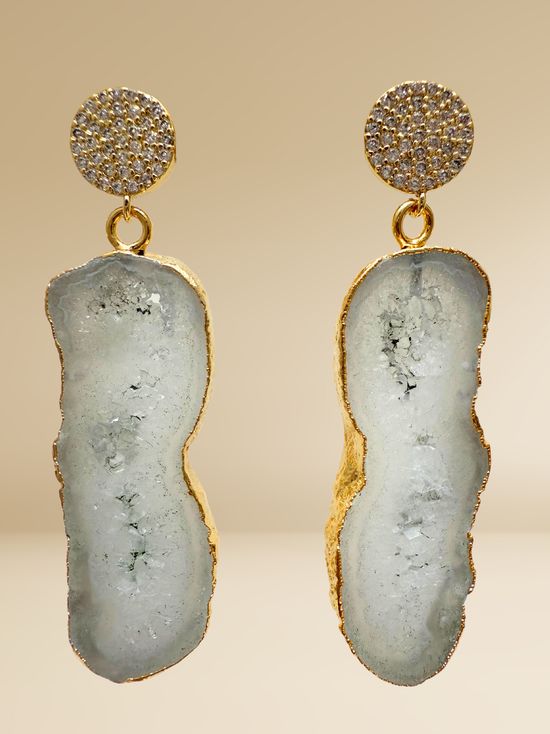 Gold CZ Agate Earrings