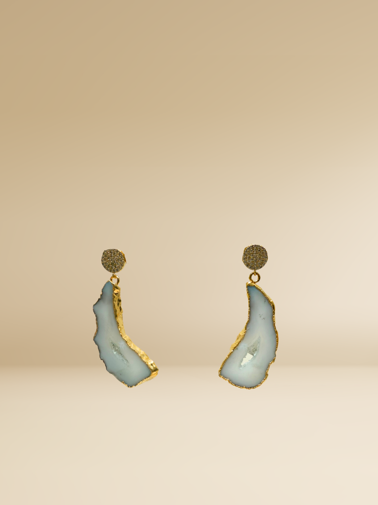 Gold CZ Agate Earrings